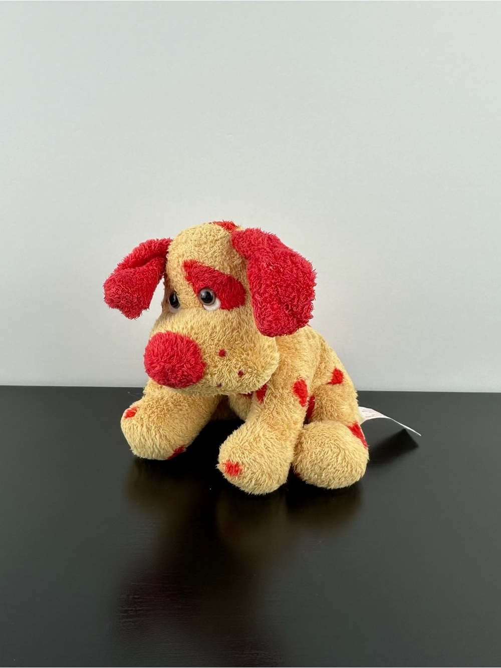 Russ Berrie Rare Luv Pets Harlequin Hearts Puppy Dog 5” Red Bow Luv Pet Plush